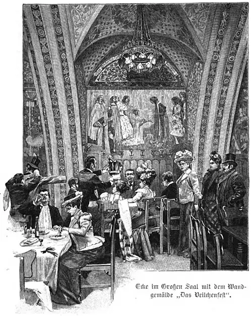 File:Die Gartenlaube (1899) b 0185_1.jpg Ecke im Großen Saal mit dem Wandgemälde „Das Veilchenfest“