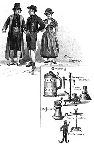 File:Die Gartenlaube (1899) b 0370_1.jpg Oberbayern. Brautkrug. Kienspanhalter. Tintenfässer. Kaffemühle. Kerzenleuchter. Kleiderhaken Ewald Thiel