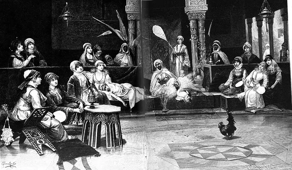 File:Die Gartenlaube (1899) b 0552.jpg (D) Orientalischer Hahnenkampf Nach dem Gemälde von J. Gimenez-Martin