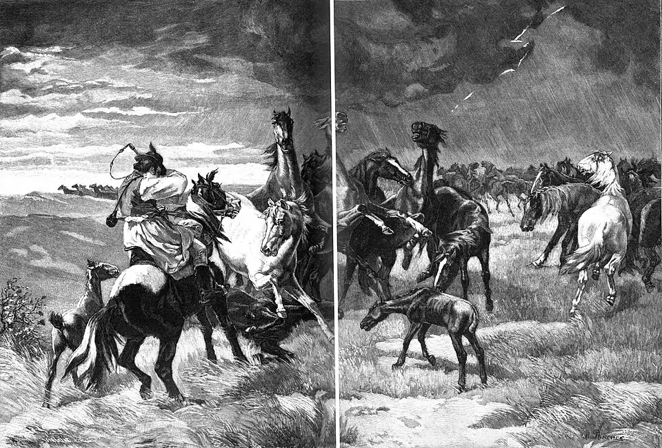 File:Die Gartenlaube (1899) b 0600.jpg (D) Gewitter in der Pußta Nach einer Originalzeichnung von M. Plinzner