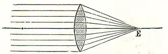 Abb. 2. Brennpunkt (E) einer konvexen Linse.