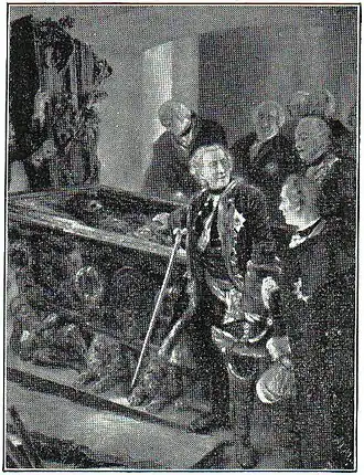 4. A. v. Menzel: Friedrich d. Gr. am Sarge des Großen Kurfürsten.