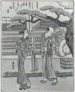 6. Japanischer Farbenholzschnitt von Harunobu (18. Jh.).