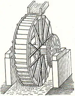 Wasserkraftmaschinen: Abb. 2. Oberschlächtiges Wasserrad.