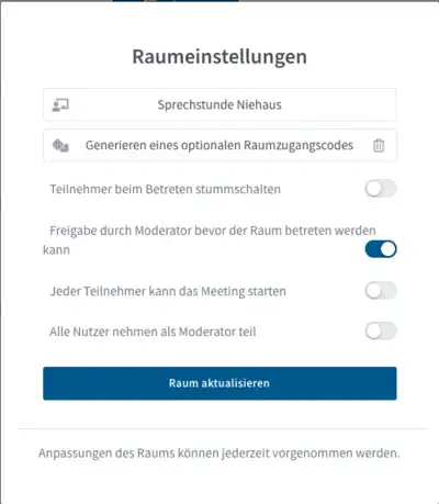 Einstellungen für eine digitale Sprechstunde in BigBlueButton