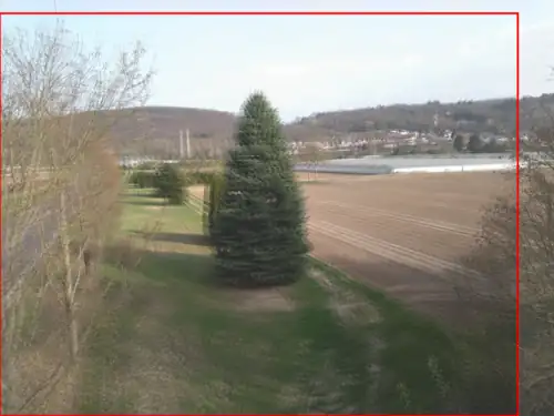 Durlach Aue - grünes rechtes Bild für anaglyph-Bild - das rote Rechteck markiert den überlappenden Bereich