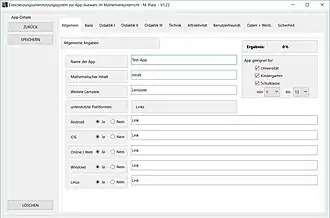 Screenshot des Entscheidungsunterstützungssystems: Eingabe der Grunddaten zur betrachteten App
