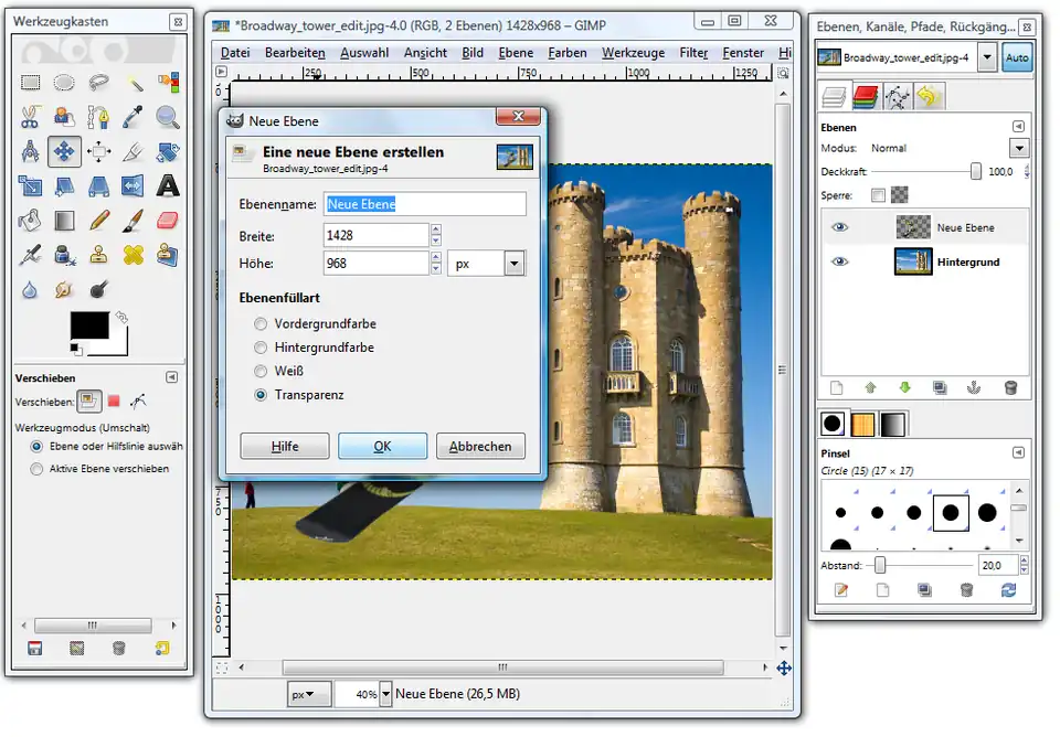 Wir fügen eine neue Ebene ein