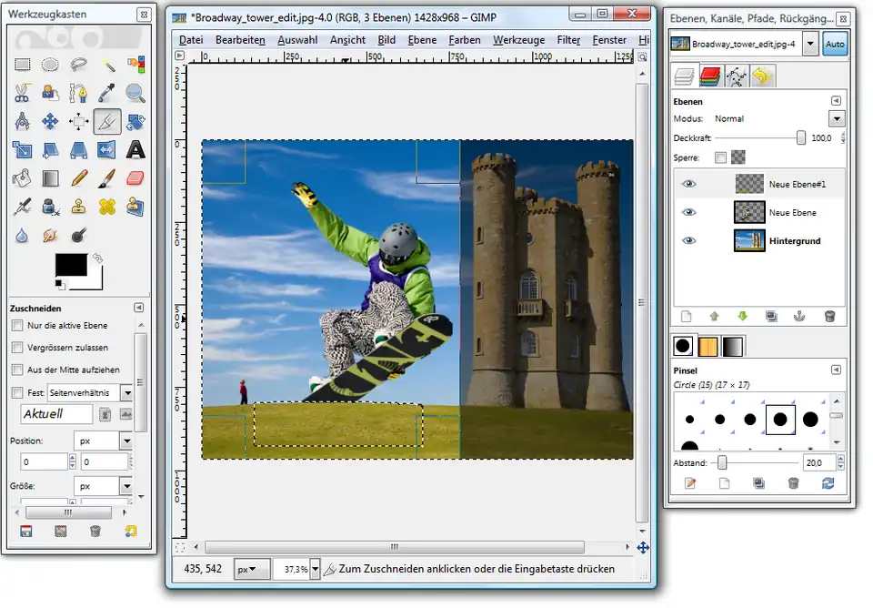 Der dunkel markierte Bereich soll abgeschnitten werden