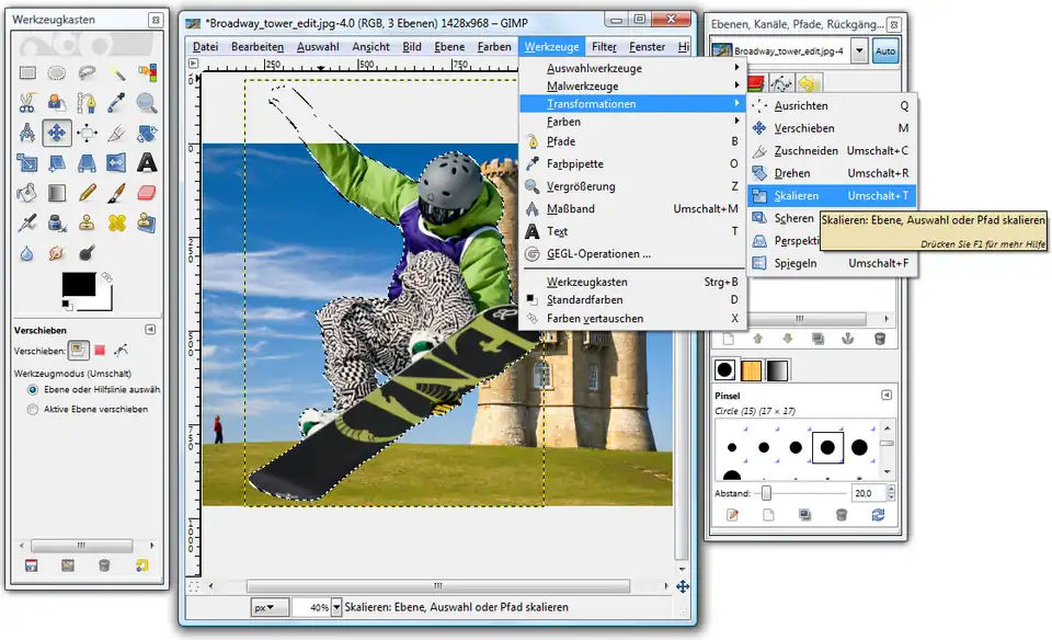 Noch ist der Snowboarder zu groß