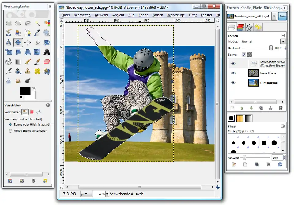 Mit dem Verschieben-Werkzeug wird das Objekt in Position gebracht