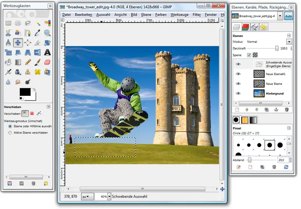 Auswahl einfügen und positionieren