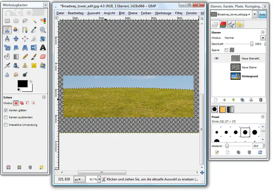 Auswahl der Rasenfläche mit der magnetischen Schere