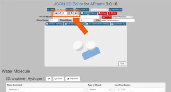 JSON3D4AFrame the interface of the Wikiversity - select the next primitive to edit