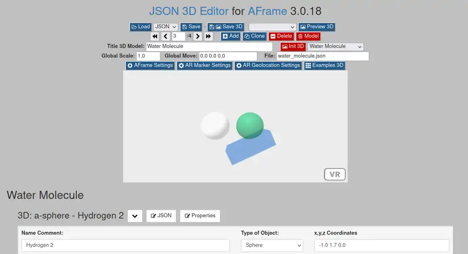 JSON3D4AFrame the interface of the Wikiversity - select the next object