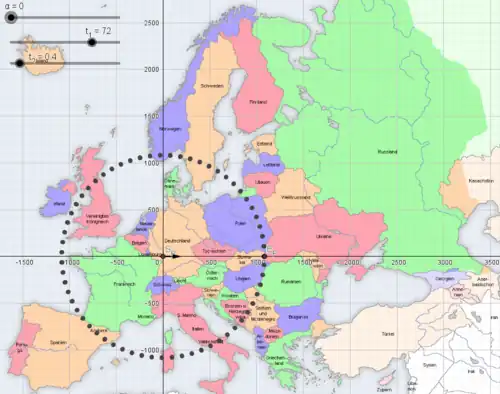 Ansicht der möglichen Auftreffpunkte des radioaktiven Niederschlags
