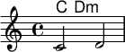{
  <<
    \new ChordNames { 
      \chordmode { 
        c d:m 
      } 
    }
    \new Staff { c'2 d' }
  >> 
}