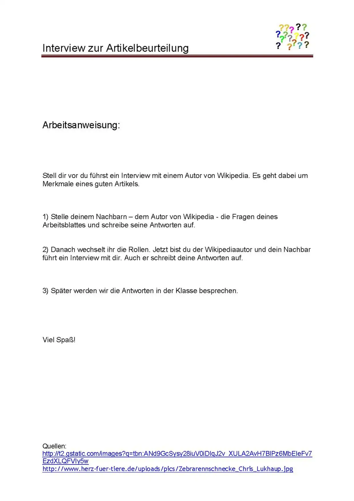 Gegenseitige Interviews Version A