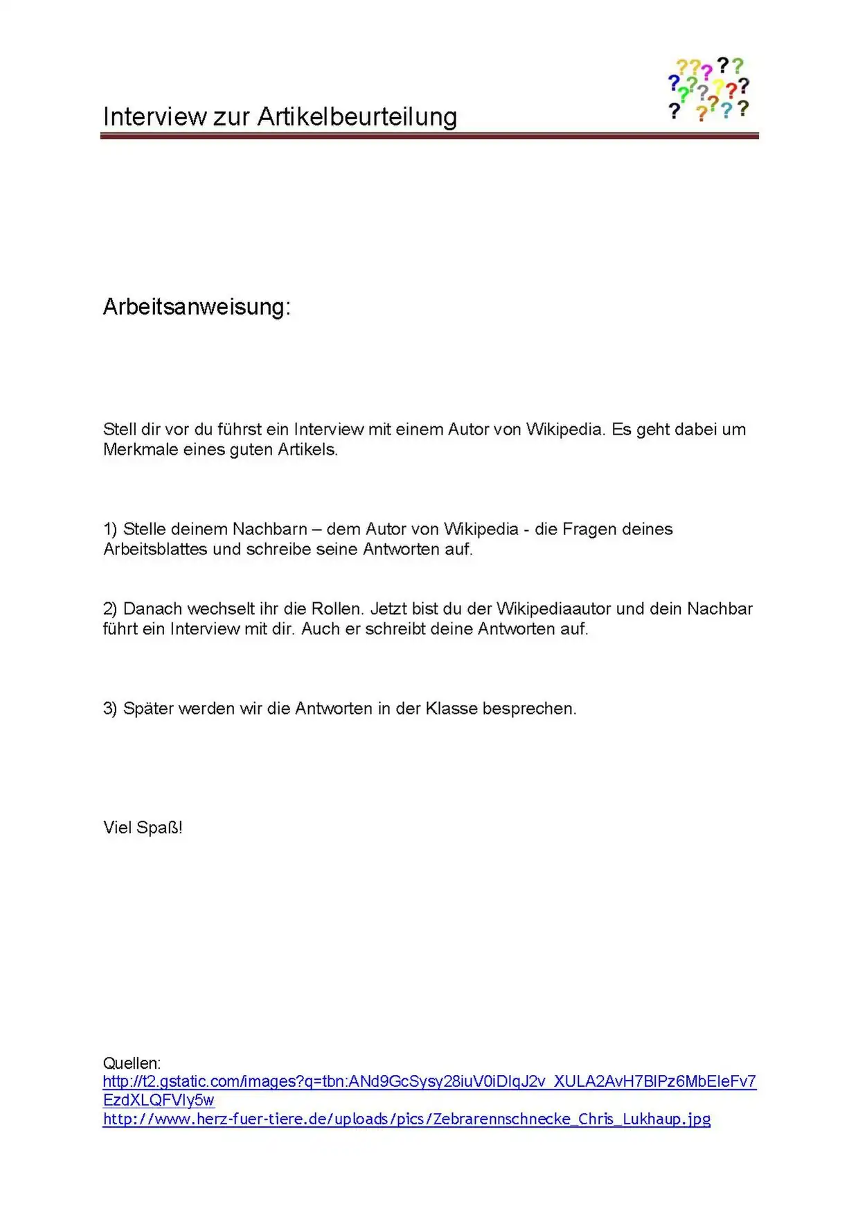 Gegenseitige Interviews Version A