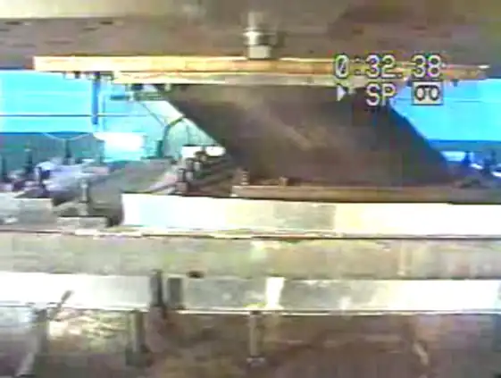 Light damping Lead-Rubber Bearing being tested at the UCSD facility.