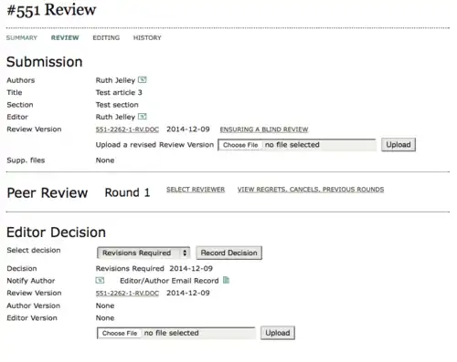 Step 1 of editorial decision recording on OJS