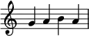 {
\override Score.TimeSignature
#'stencil = ##f
\override Score.SpacingSpanner.strict-note-spacing = ##t
\set Score.proportionalNotationDuration = #(ly:make-moment 1/4)
\time 4/4

{ 
\clef treble
g' a' b' a'
 
   }
}